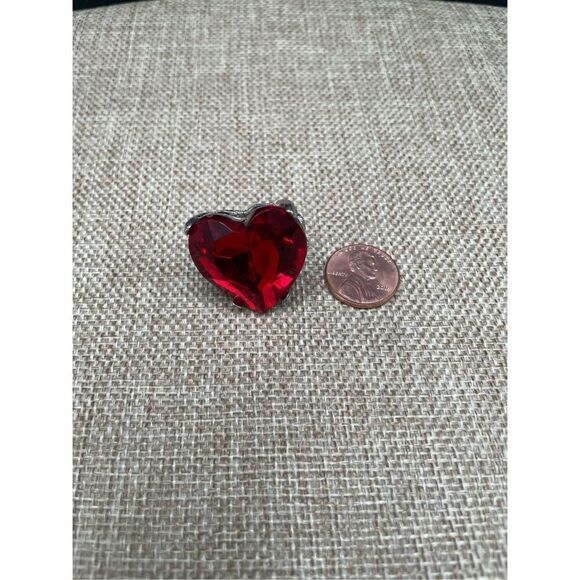 Bundle of 3 Heart Stone Rings Valentines Theme Pink and Red with Rhinestone Cute - Picture 3 of 13